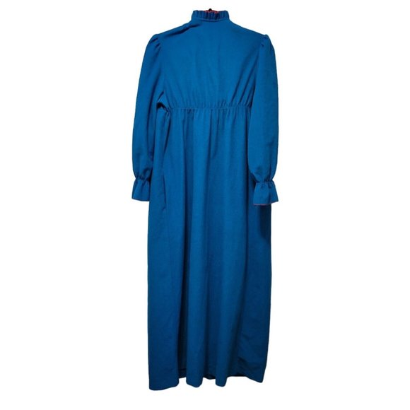 Vintage Vassarette Blue Long 1/2 Zip Long Velour Nightgown House Coat Pockets M - Picture 2 of 7